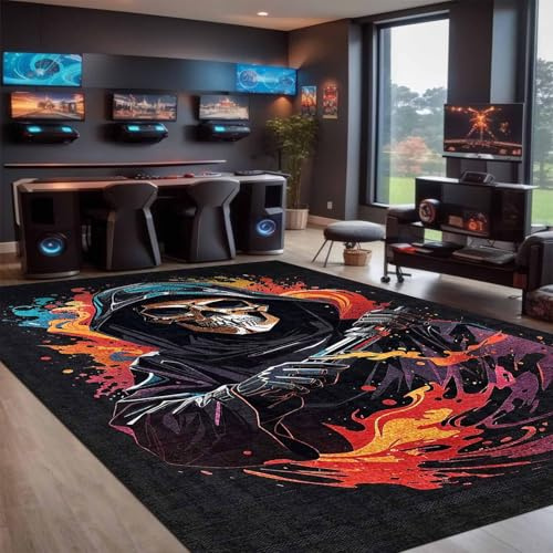 bamyum Power Gamer Bedruckter Teppich Chenille-Druck Maschinell Hergestellt für Spielzimmer, Gamer-Teppiche für Schlafzimmer, Videospiel Waschbarer Gaming-Teppich 160X230