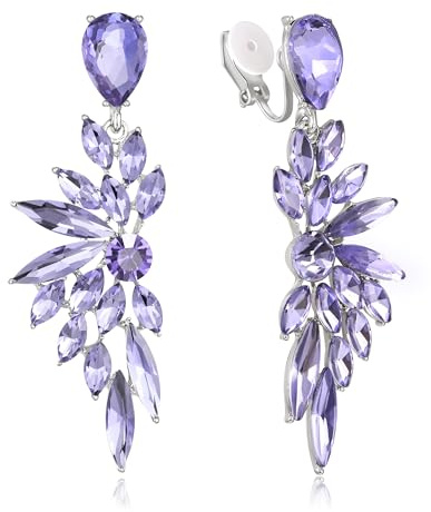 Clearine Clip-on Ohrringe für Damen, Wunderschöne glänzende Strasssteine Marquise Cluster Blatt Tropfen Ohrring für Hochzeit Partei Prom Schmuck