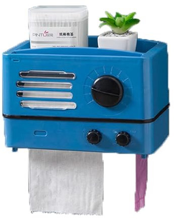 Piuytrew Kreativer Retro-Radio-Toilettenpapierhalter, Wandhalterung Toilettenpapierhalter Mit Telefonablage, Bauernhaus-Toilettenpapierspender Für Badezimmer, Toilette,1