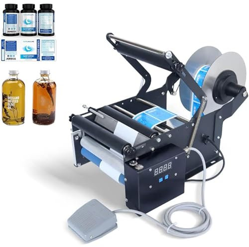 LIULIQ Elektrische Rundflaschen-Etikettiermaschine, Glas-Kunststoff-Flaschen-Etikettiergerät Flaschen-Etikettierer, Flaschen-Etikettiermaschine Mit Fußpedal Für Glas-Kunststoff-Flasche
