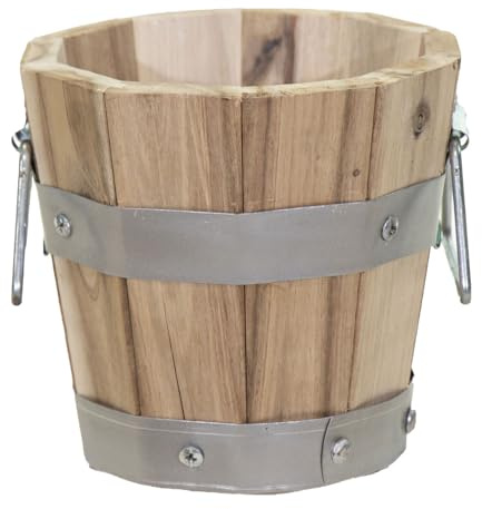 colourliving Pflanztopf Holz mit Griffen robuste Blumentöpfe Pflanzkübel rund FSC Akazienholz Blumenkästen aus Holz (15/14 cm)