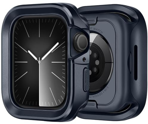 Bisikor Custodia 2 in 1 Metallo Compatibile con Apple Watch Series 9/8/7 45mm Cover, Bumper Protettivo Resistente con Rivestimento in Silicone Antishock per iWatch 45mm (Blu)