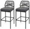 Mendler Lot de 2 tabourets de Bar Rope HWC-O21, Coussins d'extérieur en Corde tressée métal - Anthracite, Coussin Gris foncé