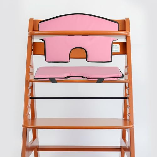 Universal Hochstuhl Sitzkissen und Rückenpolster Set, 2-teilig, in Rosa, Innenfüllung Schaumstoff, Aussenbezug Polyester, Aussparung für 5-Punkt Gurtsystem, Holzhochstuhl Sitzauflage Polster Stuhl