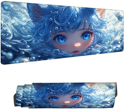 Tapis de Souris Bleu Tapis de Souris XXL 900 x 500 mm, Sous Main Bureau Bords Cousus avec Surface en Caoutchouc Antidérapant, Dessin animé Gaming Mouse Pad, Améliore la Précision et la Vitesse H-7418