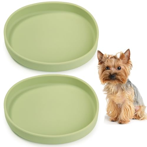 VCEPJH Paquete de 2 platos de silicona para perros para alimentos poco profundos para mascotas, cuenco plano para cachorros, bigotes, fatiga, cuencos de alimentación para gatos, platos silenciosos