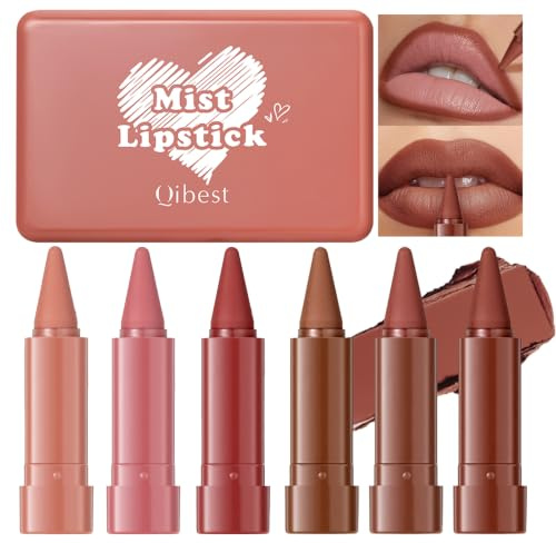 6 Pcs Gradient Lip Liner & Lipstick Set, 2-in-1 Ombre Effect Velvety Lipliner, Matte Nude Velvet Lippenkonturenstift for Women Long Lasting Waterproof Smudge Proof Lipstick Pencil