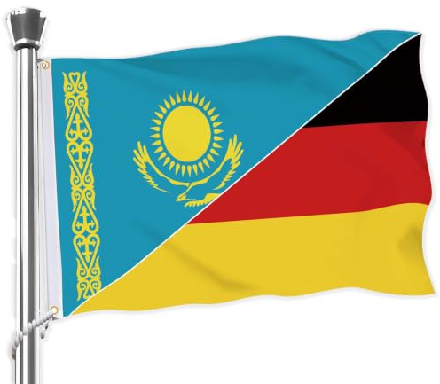 90x150 CM Kasachstan Deutschland Kombinierte Flagge,Große kasachisch Freundschaft Flaggen,36x60 Zoll doppelt gedrucktes dauerhaftes Banner,150D Dekorationen mit 2 Grommet