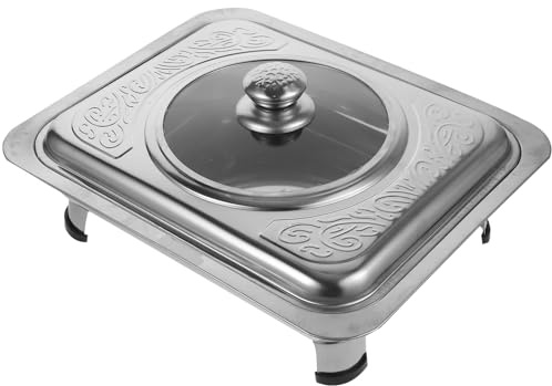 NUOBESTY Plateau Rectangulaire en Acier Inoxydable avec Couvercle 1 Pièce Porte-Aliments Classique Plateau Simple Solide et Réutilisable pour Buffet Traiteur et Présentation de Repas