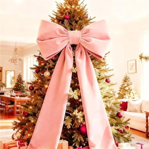 Christmas Tree Topper Bow (6 ft),Christmas Tree Bows Large,180CM Large Champagne Red Velvet Bows for C-hristmas Tree,Giant Champagne Velvet Bow christmas Decoration,for Window Wall Door Decor (Pink)