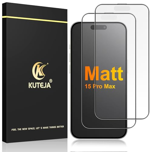 Kuteja Matt Panzer Schutz Glas für iPhone 15 Pro Max [2 Stück], 9H Härte Full Screen Matte Schutzfolie, Anti-Fingerabdruck, Blendschutz, Anti-Kratzen Gehärtetem Glas Displayschutzfolie
