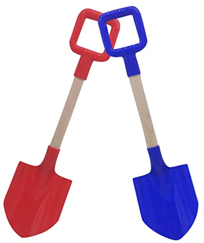 NIDONE Pelle à Sable pour Enfants 2 pièces, Pelle à Sable de Plage avec Manche en Bois, Jardin en Plastique pour Jouet de Plage pour Enfants, 40cm, Rouge et Bleu