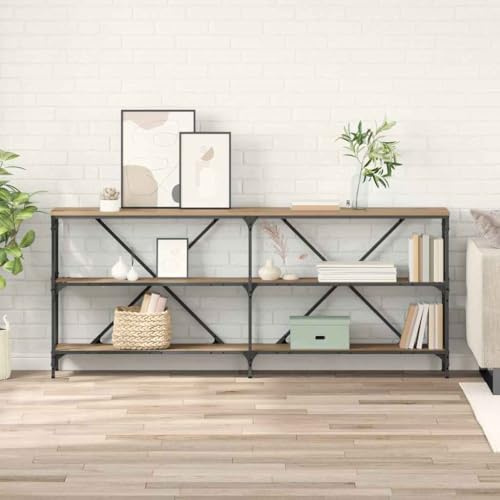 RCODSSK Table console artisanale en chêne 180 x 30 x 75 cm en matériau dérivé du bois avec étagères, table console étroite pour couloir et salon