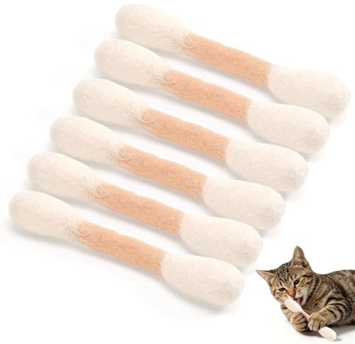 LTFIOON Giganteschi bastoncini di cotone con erba gatta, 100% laine vierge, 6 pezzi – Bastoncini da masticare per gatti di taglia grande, contro la noia dei gatti che vivono in appartamento