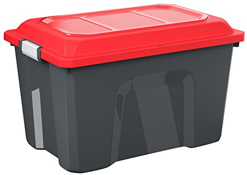 SUNDIS | Malle de Rangement LOCKER avec Couvercle - 60 Litres - Noir et Rouge