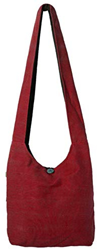 Vishes - Damen Herren Umhängetasche Stoff Schulterbeutel Schultertasche Baumwolle dunkelrot