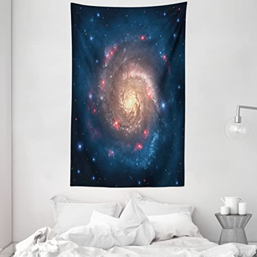 ABAKUHAUS Weltraum Wandteppich und Tagesdecke, Schwarzes Loch Cosmos Raum aus Weiches Mikrofaser Stoff Waschbar ohne Verblassen Digitaldruck, 140 x 230 cm, Petrolblau Pfirsich