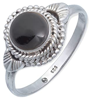mantraroma Ring Silber 925 Damen Onyx Edelstein schwarz ausgefallen verspielt