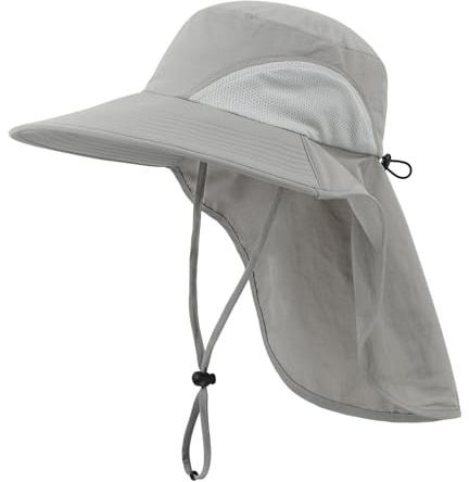 Home Prefer Outdoor-Sonnenhut mit LSF 50+, breite Krempe, Netzstoff, Fischerhut mit Nackenklappe, Hellgrau, L-XL