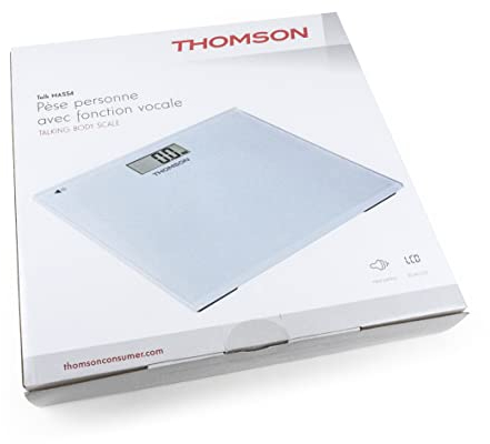 THOMSON Talk MASS 4 Personenwaage, Sprachfunktion auf Französisch, sehr einfach zu bedienen, Lautstärke einstellbar, großes LCD-Display für einfaches Ablesen, 2 Jahre Garantie