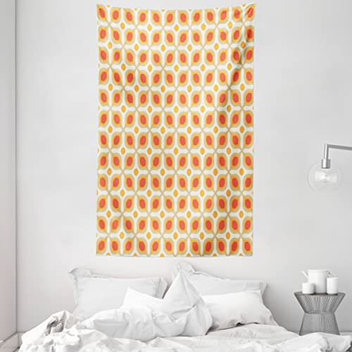 ABAKUHAUS Jahrgang Wandteppich und Tagesdecke, 70er Boho Geometric aus Weiches Mikrofaser Stoff Waschbar ohne Verblassen Digitaldruck, 140 x 230 cm, Orange Creme