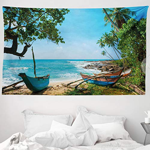 ABAKUHAUS Strand Wandteppich und Tagesdecke, Tropischen Ozean Landschaft aus Weiches Mikrofaser Stoff Waschbar ohne Verblassen Digitaldruck, 230 x 140 cm, Blau Grün