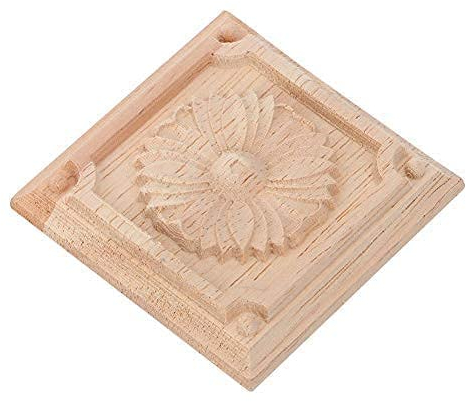 Applique Quadrata In Legno, Decalcomania Intagliata Con Lavorazione Artigianale Motivo Classico 6x6 Cm Per Decorazione Mobili Porte Finestre