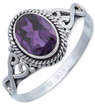 mantraroma Ring 925 Silber Damen Amethyst facettiert Edelstein lila ausgefallen verspielt