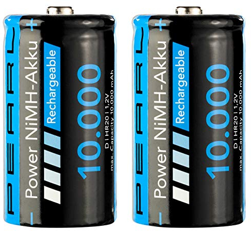 PEARL Mono Batterie Akku: 2er-Set NiMH-Akkus Typ D/Monozelle, 10.000 mAh (Batterien Typ D Mono, D-Cell Akku)
