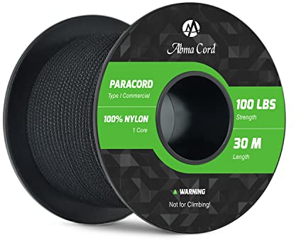Abma Cord Paracord 2mm 30m 100% Nylon Seil Typ I Schnur mit 1 Kern Allzweckseil - Max. 45kg (100lbs) - Schwarz