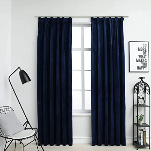 vidaXL Verdunkelungsvorhänge und Haken 2 Stück, Velours, 140 x 225 cm, Dunkelblau