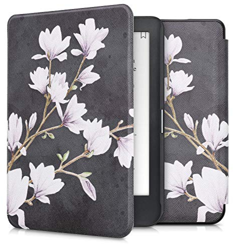kwmobile Custodia eReader Compatibile con Kobo Clara HD Cover - eBook Reader Flip Case - marrone grigio/bianco/grigio scuro - Magnolie