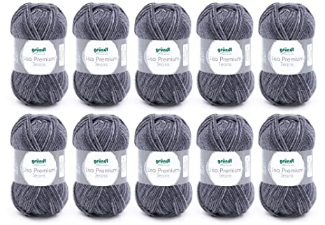 Gründl Wolle Lisa Premium Jeans - Garn zum Stricken mit Farbverlauf - Strickgarn - Häkelgarn - Weich und hautfreundlich - 100 % Polyacryl 10 Knäuel 50 g / 133 m -Nadelstärke 3,5-4,5 - Schiefergrau
