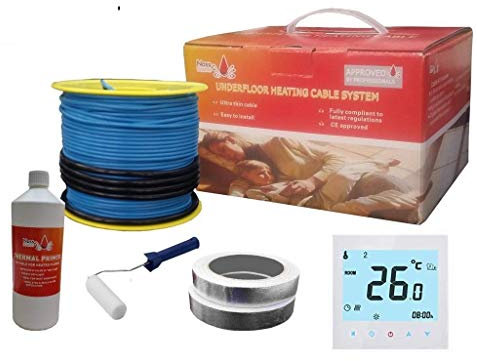 Nassboards Electric Underfloor Heating Cable System 200w – WiFi Thermostat & Cable for Under Tiles & Laminate in Conservatory, Bathroom, Safe Insulation – Includes Installation Kit
