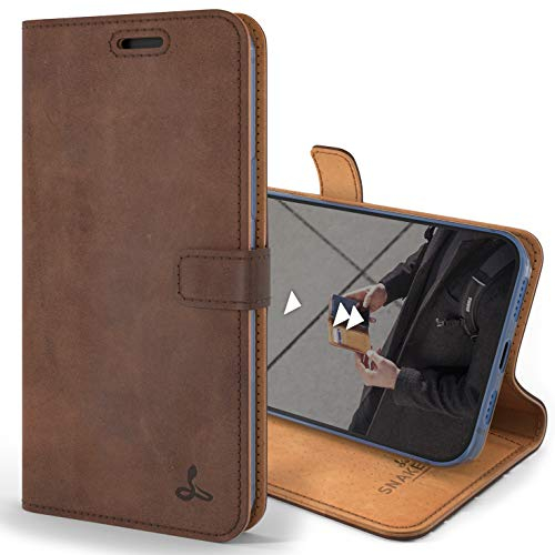 Snakehive Leather Case for iPhone 12 Pro Max || Genuine Leather Vintage Wallet Case || Real Leather with Viewing Stand & 3 Card Holder || Flip Folio Cover with Card Slot Brown