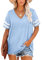 MOLERANI Women T Shirts Short Sleeve V Neck Oversize Summer Tops Casual Loose Tee Sky Blue Size 18-20