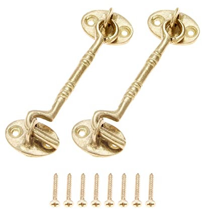 4 Inch Hook and Eye Latch Cabin Hook and Eye 2Pcs Brass Heavy Duty Cabinet Latches for Door Gate Window Closet Shed Brass Color