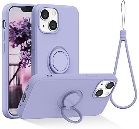 abitku Compatible with iPhone 13 Mini Case, Silicone with 360°Ring Kickstand Holder (Support Magnetic Car Mount) Microfiber Cloth Designed for iPhone 13 Mini 5.4 inch (Purple)