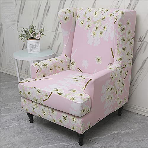 Highdi 2 Teilig Ohrensessel Überzug, Blumenmuster Sessel-Überwürfe Ohrensessel Schonbezüge Bezug Sesselhusse Elastisch Stretch Tiger Stuhlbezug mit Armlehne Hohe Rückenlehne (Ewha)