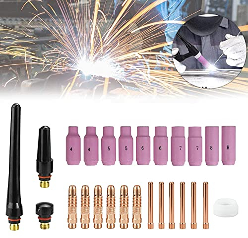 Kit Tig Saldatrice Torcia Tig Accessori per Saldatura Torcia Welder Tig WP 17/18/26, 26 Pezzi Accessori Torcia Saldatura Consumabili TIG Gas Lens Allumina Ugello Kit con Collets Corpo Back Cap