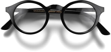 LONDON MOLE® „Graduate“-Lesebrille – coole runde Brille für Männer und Frauen, entworfen für Stil, Komfort und Haltbarkeit – Schwarz glänzend– Vergrößerung + 2.5