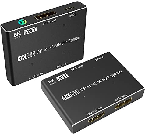 BolAAzuL DisplayPort 1.4 MST Hub Splitter with HDMI & Displayport out, 2-Port DP Multi-Stream Transport 4K@120Hz over the HDMI out(Single Display Only), DP MST-enabled Video Card(Windows PC Only)