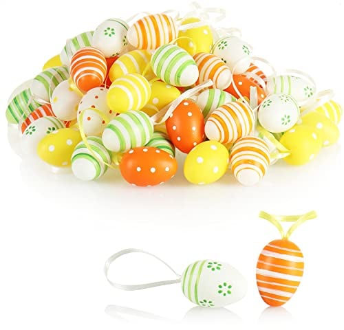 com-four® 72x handbemalte Ostereier zum Aufhängen - pastellfarbene Osterdeko mit tollen Mustern - Deko Ostereier mit Schnur zum Aufhängen - Größe: 4 cm