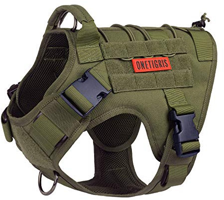 OneTigris Tactical Dog Harness Vest,No-Pull Service Dog Vest with Hook & Loop Panels,Adjustable Dog Vest Harness for Walking Hiking Training(Ranger Green,X-Large)…