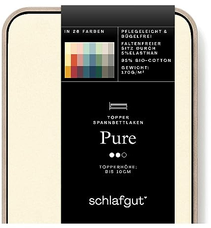 schlafgut Pure Topper Spannbettlaken 140x200 cm Bio-Baumwolle, Yellow Light | Bettlaken, Spannbetttuch 160x200, 160x220 cm, Gelb, Topper, bis 10 cm Steg, Bio Baumwolle Elasthan, Made in Green