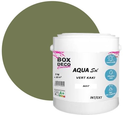 Pintura para suelo exterior e interior acrílica de alta resistencia, aspecto mate Aqua Sol – 5 kg/m², verde caqui