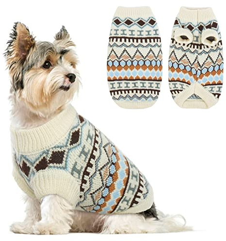 Hjumarayan Hundepullover - Boho Hundepullover Kleine Hunde Weihnachtspullover, Schöne Hunde Pullover mit Geschirr Öffnung, Dicken Hundepulli Chihuahua Yorkshire Jack Russell Pullis (Weiß XS)
