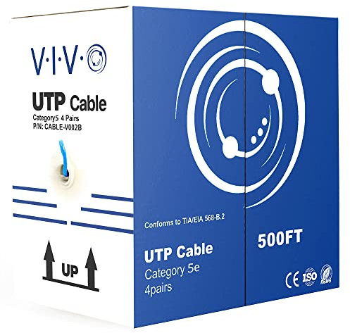 VIVO 500ft Bulk Cat5e Wire, CCA Ethernet Cable, 24 AWG, UTP Pull Box, LAN Network, Blue, CABLE-V002B