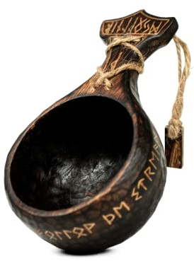 Norse Empire Traditioneller Kuksa-Tasse, 340 ml, ultimativer einzigartiger handgefertigter Krug, leicht, langlebig, mittelalterlicher Stil, rustikaler Holzbecher, Campingbecher, umweltfreundlich