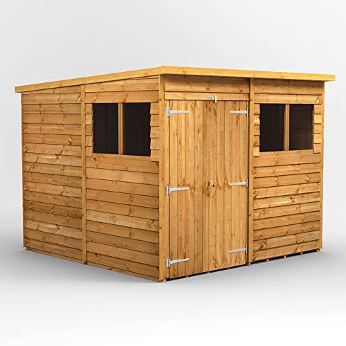 Powersheds High Grade Premium Pent Overlap Wooden Shed with Double Door, Door & Window Flexibility, made from Extra Thick Timber & Toughened Glass